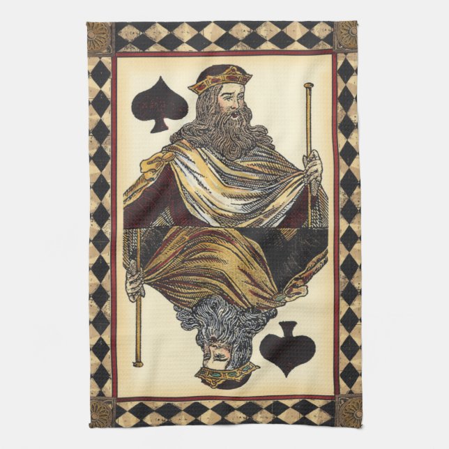 King of Spades Playing Card by Vision Studio Tea Towel (Vertical)