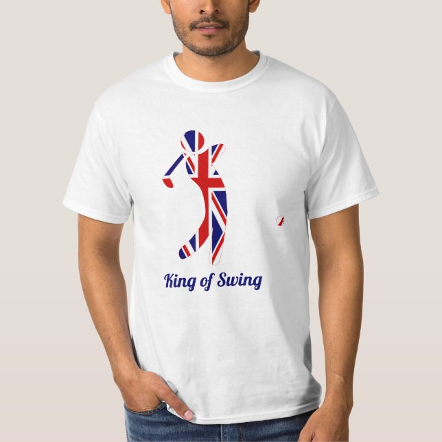  King of Swing | Union Jack Flag Golf Player T-Shirt (Front)
