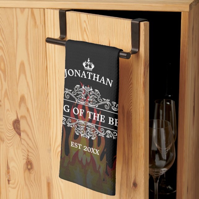 King of The BBQ Black Tea Towel (Thirds Fold)