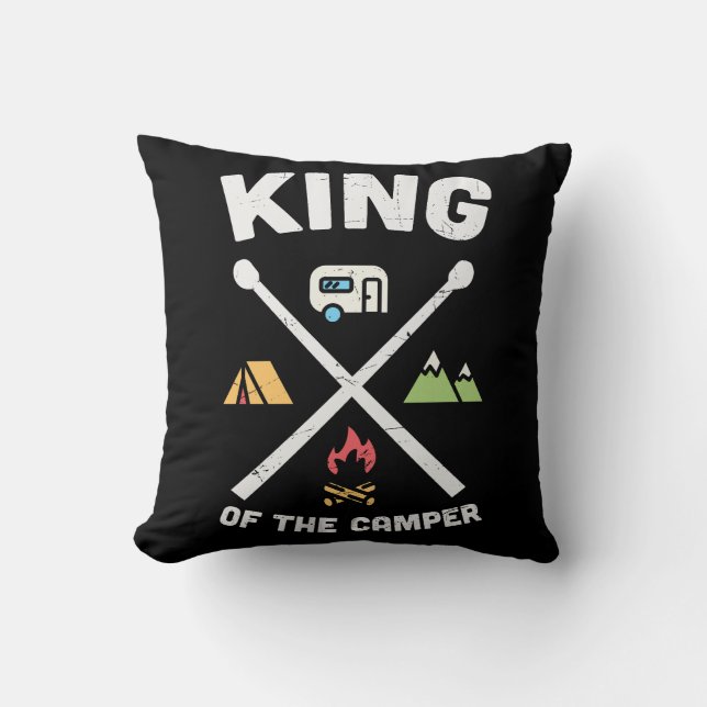 King Of The Camper Funny Camping Slogan Cushion (Front)