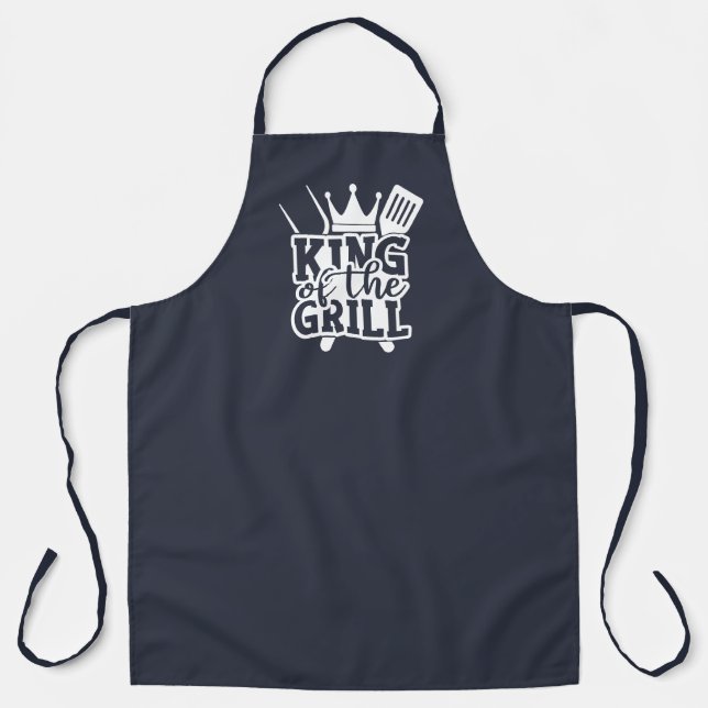 King Of The Grill BBQ Quote Navy Blue Apron (Front)