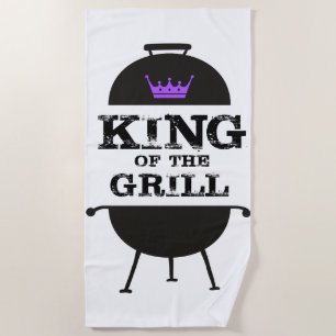 King Of The Grill, Black Purple Crown Beach Towel