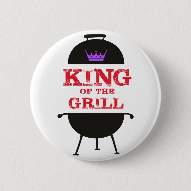 King Of The Grill, Black Purple Crown Red 6 Cm Round Badge (Front)