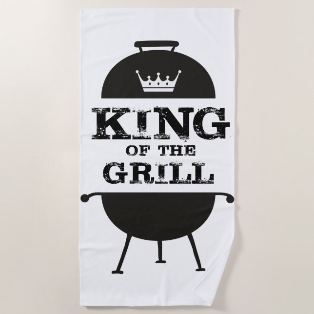 King Of The Grill, Black White Crown Beach Towel (Front)