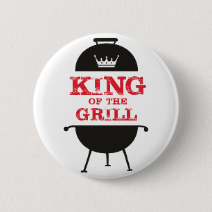 King Of The Grill, Black White Crown Red 6 Cm Round Badge