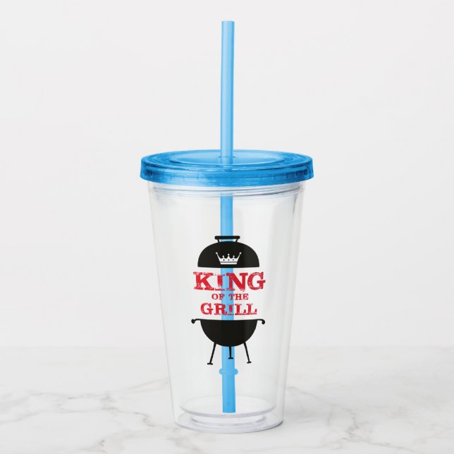 King Of The Grill, Black White Crown Red Acrylic Tumbler (Front)