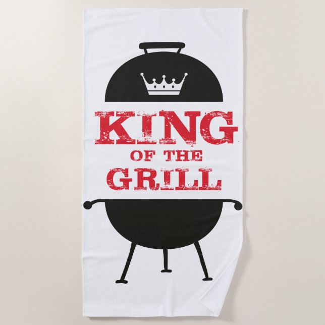 King Of The Grill, Black White Crown Red Beach Towel (Front)