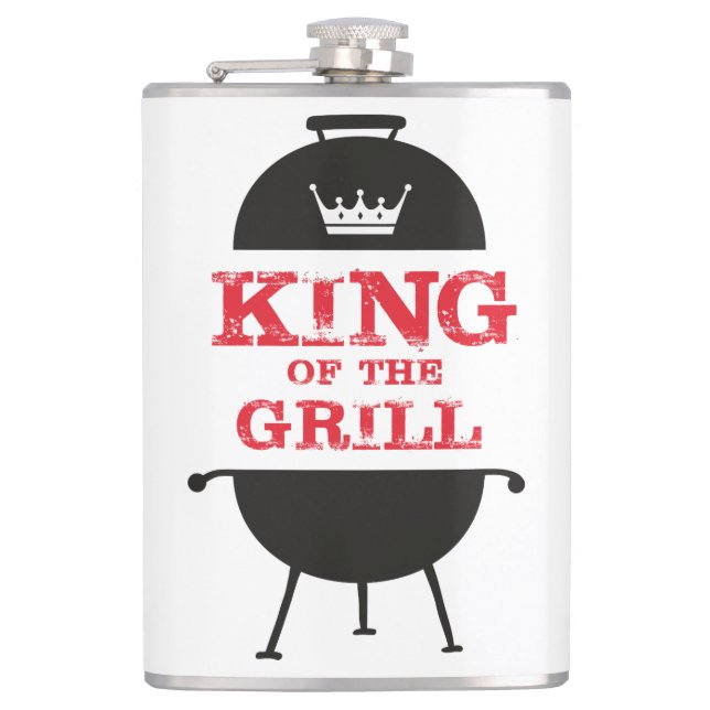 King Of The Grill, Black White Crown Red Hip Flask (Front)