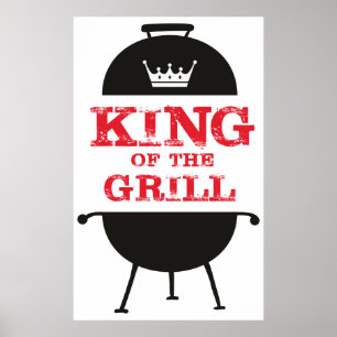 King Of The Grill, Black White Crown Red Poster