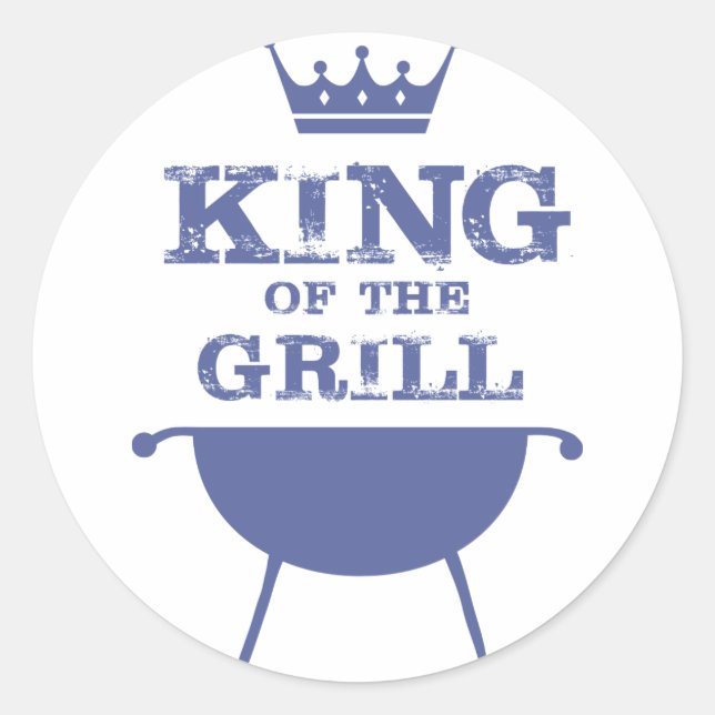 King Of The Grill, Blue Classic Round Sticker (Front)