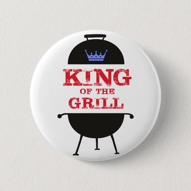 King Of The Grill, Blue Crown Red 6 Cm Round Badge (Front)