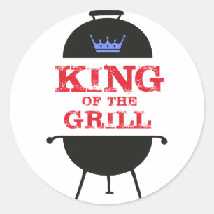 King Of The Grill, Blue Crown Red Classic Round Sticker