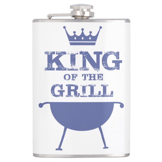 King Of The Grill, Blue Hip Flask (Front)