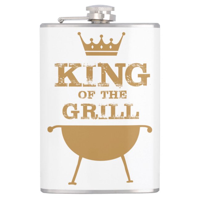 King Of The Grill, Gold Hip Flask (Front)