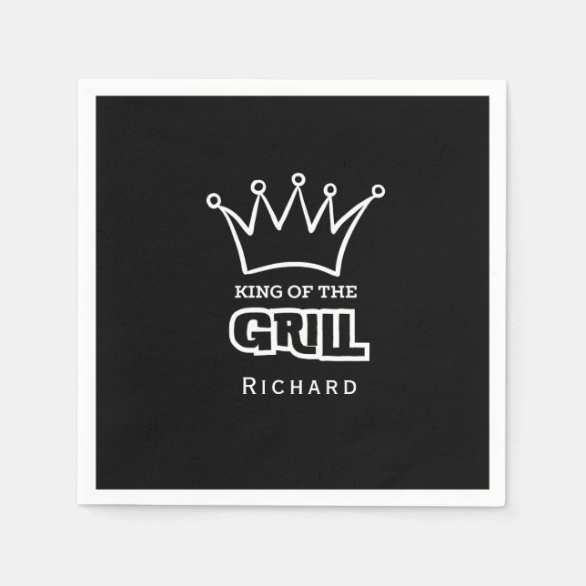 King of the Grill, monogrammed BBQ crown  Napkin (Front)