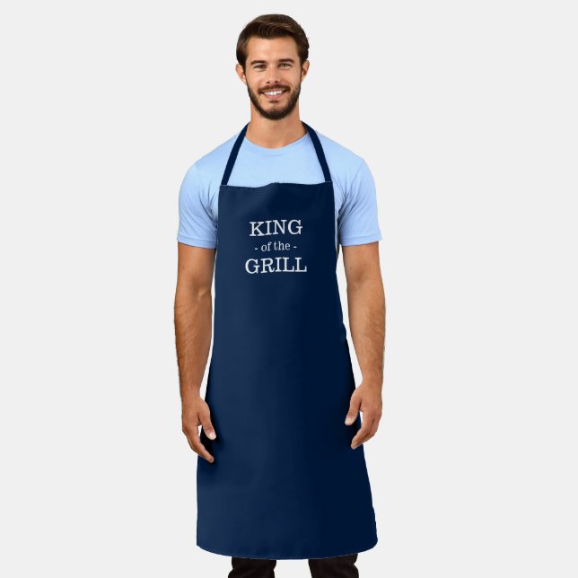 King of the Grill navy blue white custom bbq men Apron (Worn)