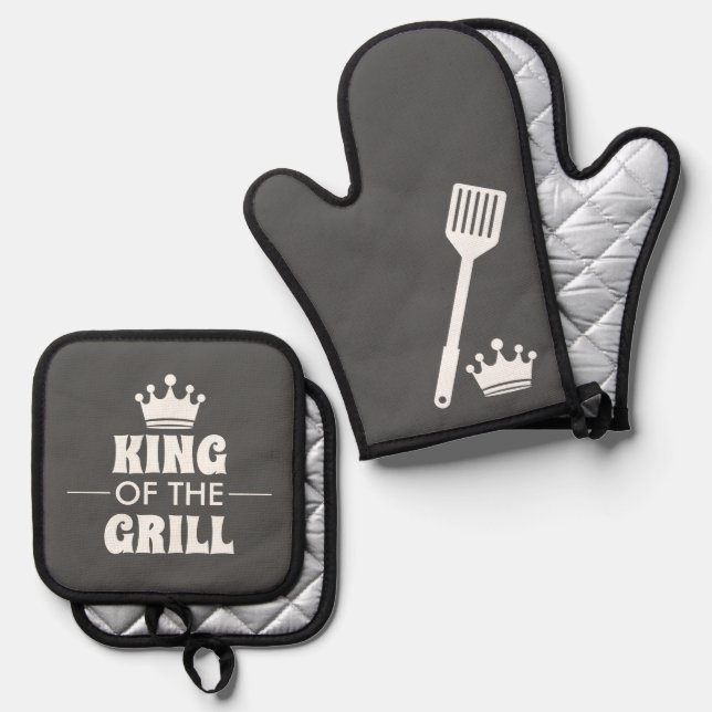 King Of The Grill  Oven Mitt & Pot Holder Set (Front/Back)