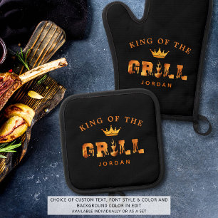 King of the Grill Personalised Oven Mitt & Pot Holder Set