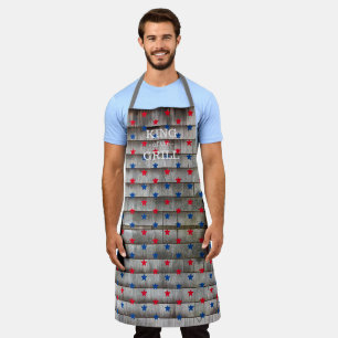 King of the Grill red blue stars patriotic rustic  Apron