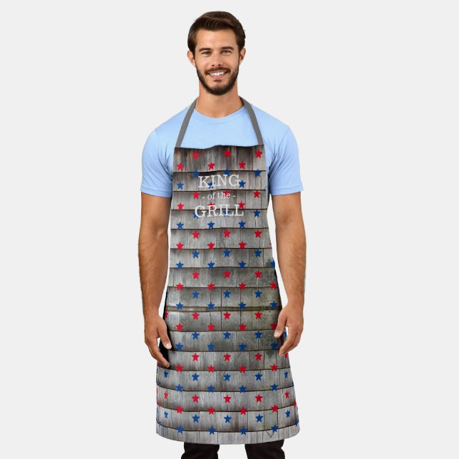King of the Grill red blue stars patriotic rustic  Apron (Worn)