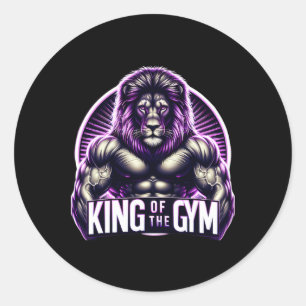 King Of The Gym Lion Flexing Muscules Bodybuilding Classic Round Sticker