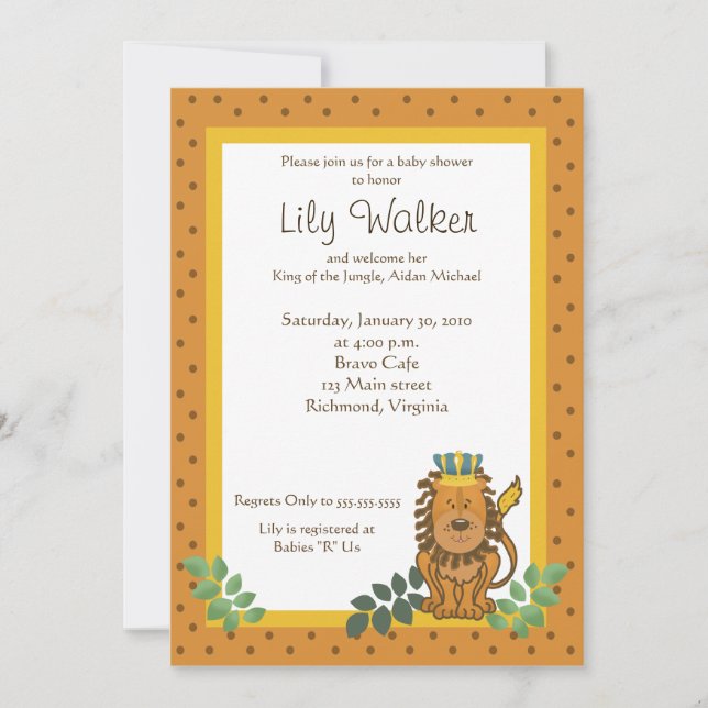 King of the Jungle Lion Baby Shower 5x7 Invite (Front)