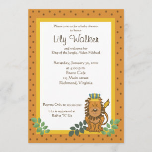 King of the Jungle Lion Baby Shower 5x7 Invite