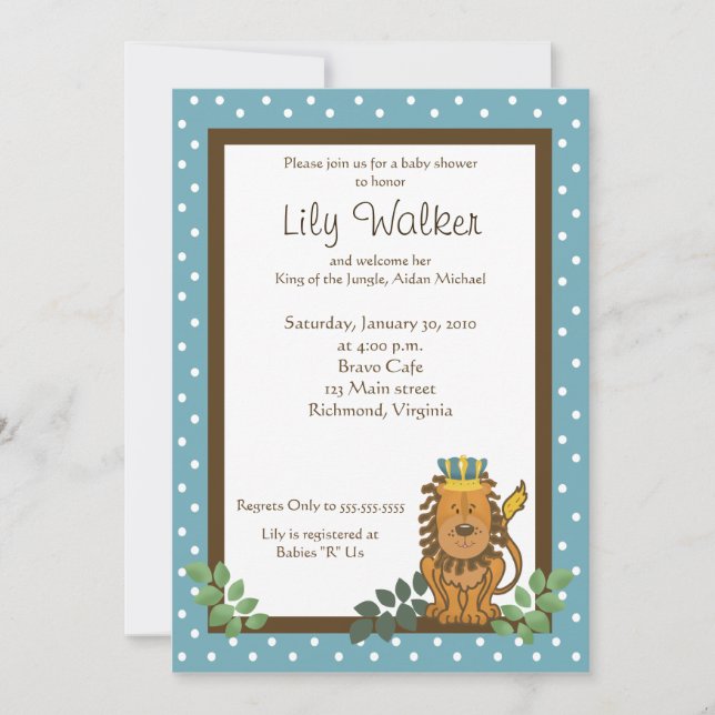 King of the Jungle Lion Baby Shower 5x7 Invite (Front)