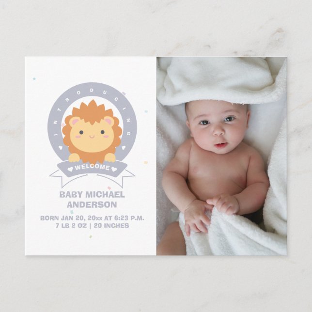 King of the Jungle Lion Cub Baby Boy Photo Birth Announcement Postcard (Front)