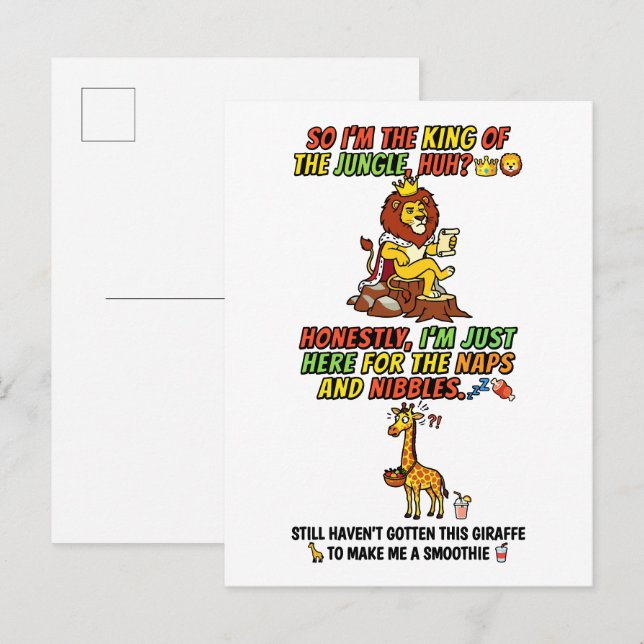 King Of The Jungle Lion Naps Funny Postcard (Front/Back)