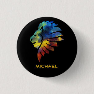 King of the jungle lion watercolor name monogram 3 cm round badge