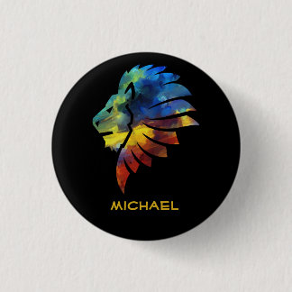 King of the jungle lion watercolor name monogram 3 cm round badge