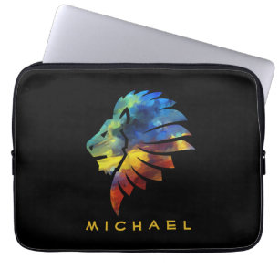 King of the jungle lion watercolor name monogram laptop sleeve