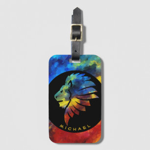 King of the jungle lion watercolor name monogram luggage tag