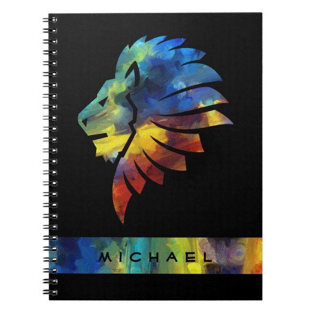 King of the jungle lion watercolor name monogram notebook (Front)