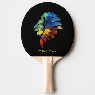 King of the jungle lion watercolor name monogram ping pong paddle