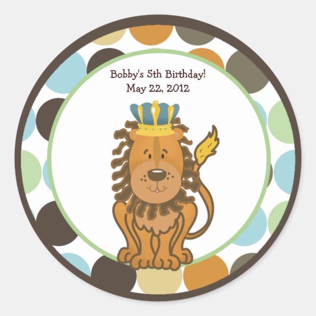 King of the Jungle Round Custom Favour Sticker (Front)