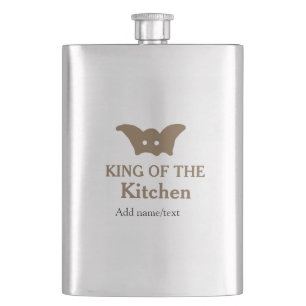 King of the kitchen chef cooking add name crown ha hip flask
