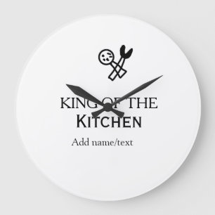 King of the kitchen chef cooking add name crown ha large clock