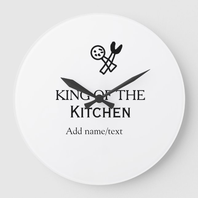 King of the kitchen chef cooking add name crown ha large clock (Front)