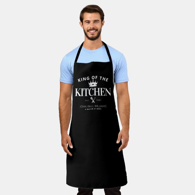 King of the Kitchen Crown Foodie Dad Men Black Apron (Worn)