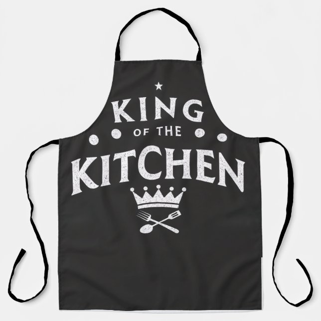 King of the Kitchen Crown – Funny Foodie Black Apron (Front)