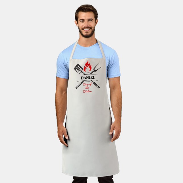King of the Kitchen Customisable Linen-Beige Apron (Worn)