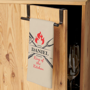 King of the Kitchen Customisable Oatmeal Tan Tea Towel