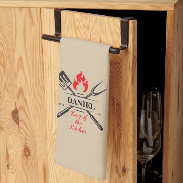 King of the Kitchen Customisable Rich Khaki-Tan Tea Towel (Thirds Fold)