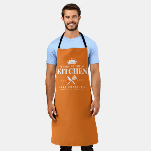 King of The Kitchen Foodie Men Personalised Orange Apron