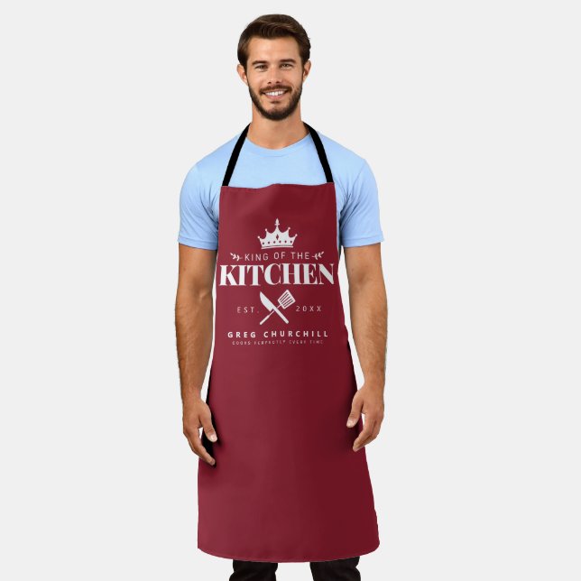 King of The Kitchen Foodie Men Personalised Red Apron (Worn)