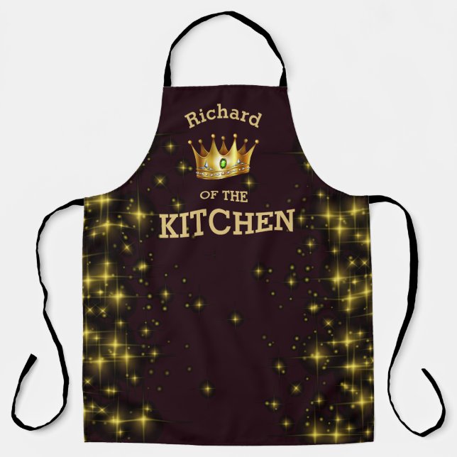 King of the Kitchen Gold Crown Stars on Black Apron (Front)