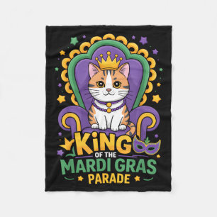 King Of The Mardi Gras Parade Cat Crown Masquerade Fleece Blanket