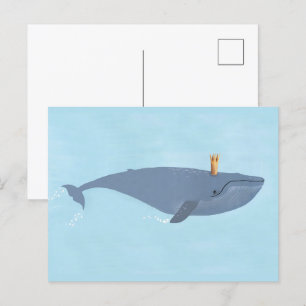 King Of The Sea - Blue Whale Crown Illustration Postcard